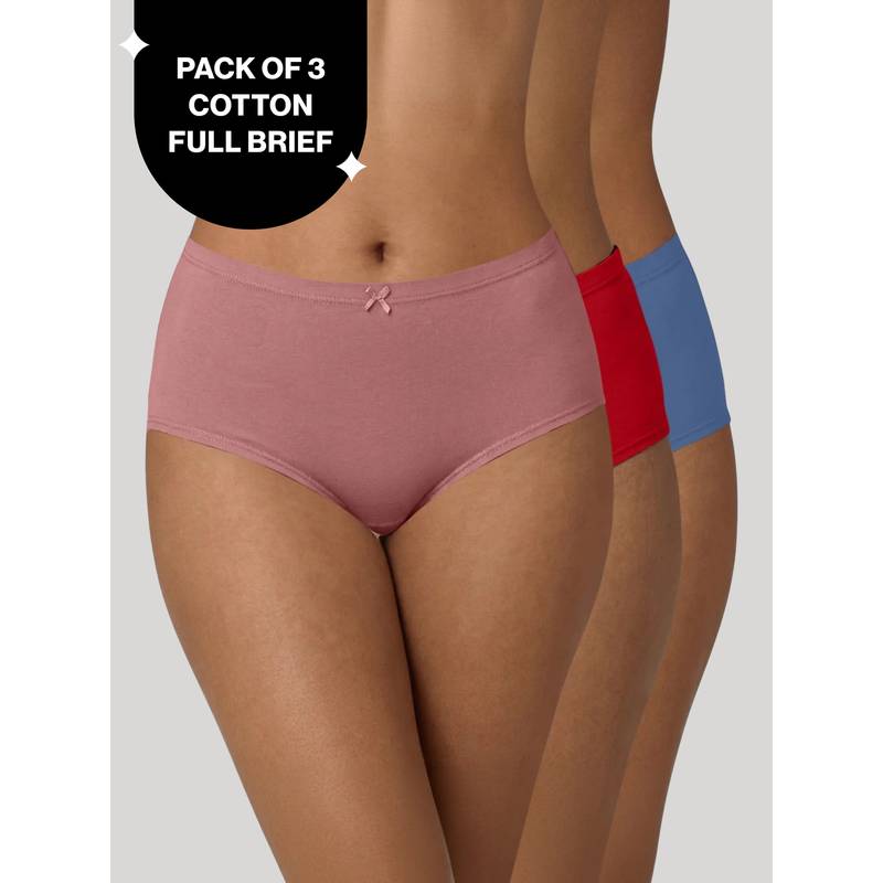 High Rise Cotton Full Brief Panty with Inner Elastic-NYP104 PO3 W Rose C Red Sky Blue (L)