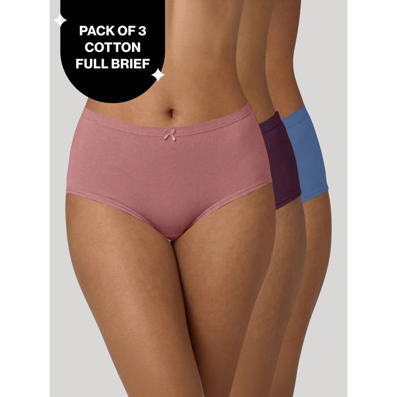 High Rise Cotton Full Brief Panty with Inner Elastic-NYP104 PO3 W Rose Eggplant Sky Blue (S)