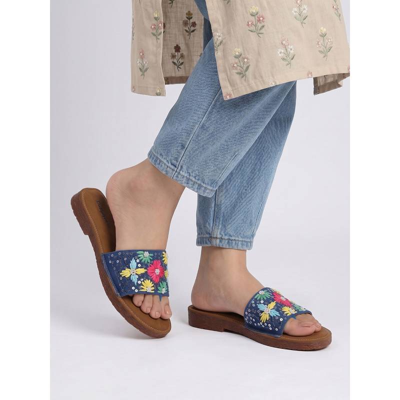 Dollphin Women’S Floral Embellished Blue Flats (EURO 36)