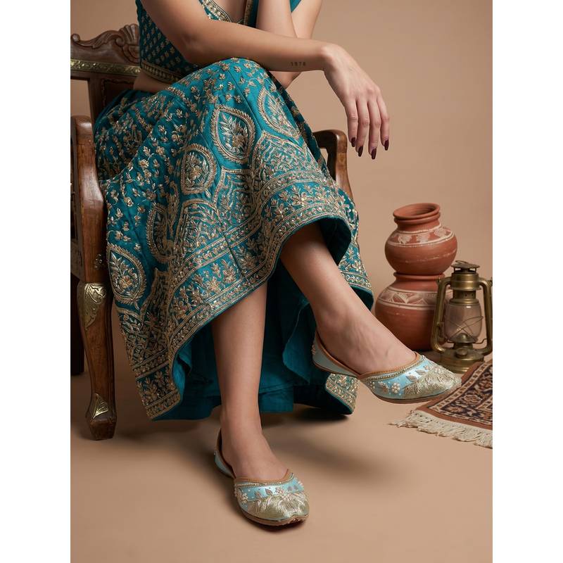 Dollphin Women Ice-Blue Embroidered Ethnic Juttis (EURO 36)