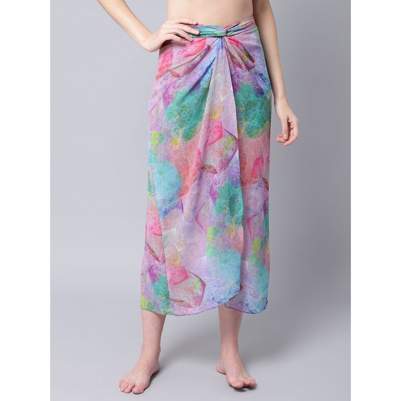 Erotissch Women Green & Purple Wrap Around Beachwear Skirt (L)