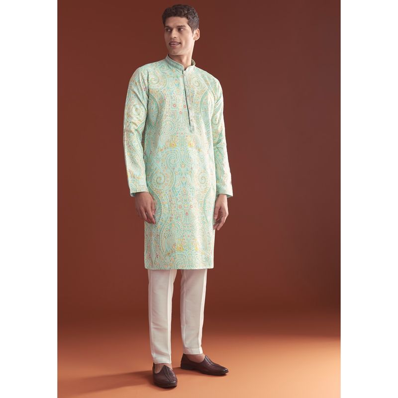 KALKI FASHION Blue Silk Full Sleeves Kurta With Pant (2XL)