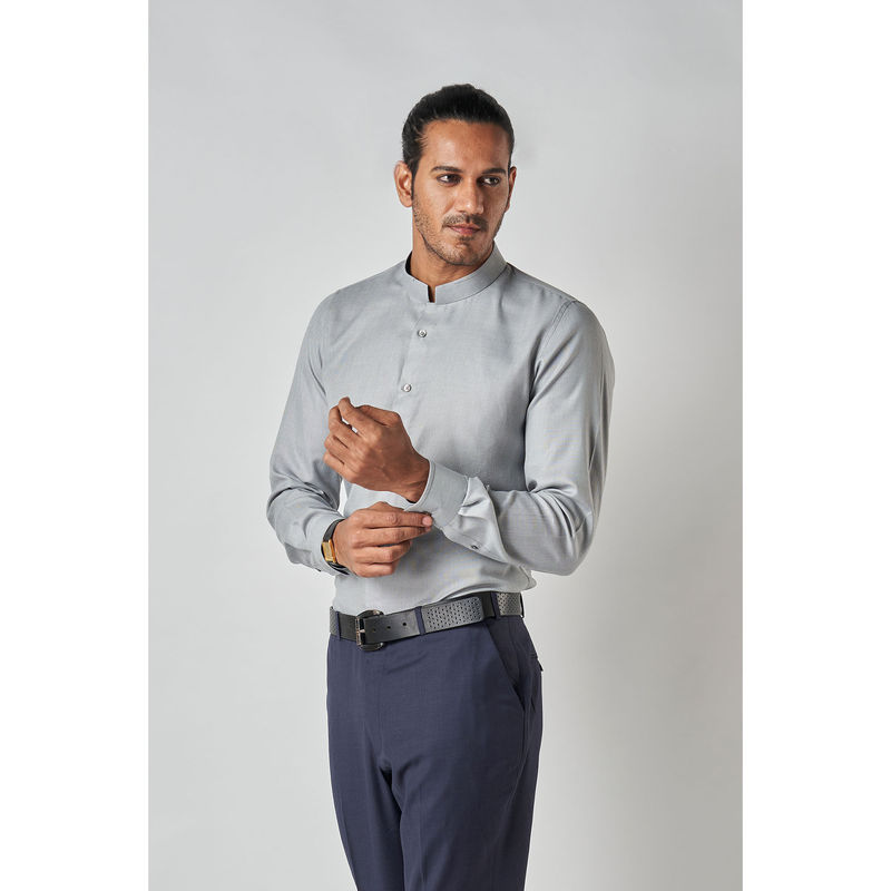 Bubber Blu Byron Steel Grey Chinese Collar Shirt (S)