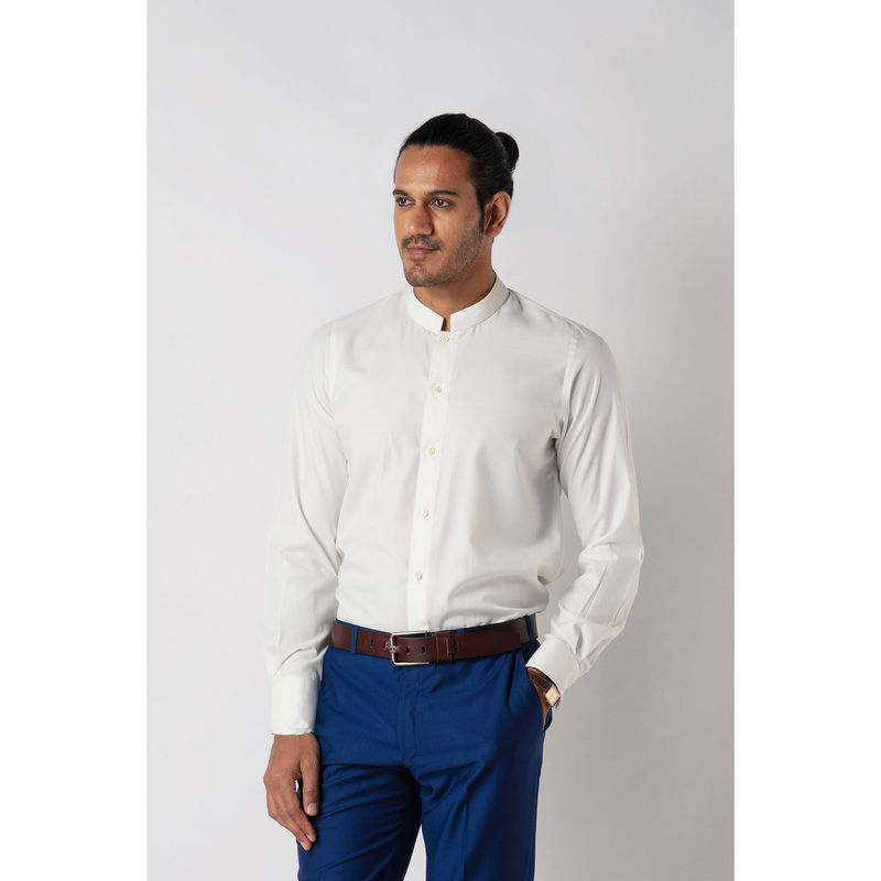 Bubber Blu Blanca Off White Chinese Collar Shirt (S)