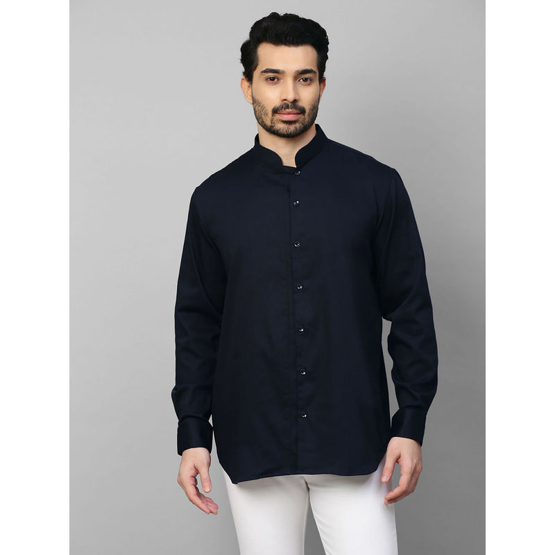 Echke Blue Shirt with Stand Chinese Collar and 3 Plackets (S)