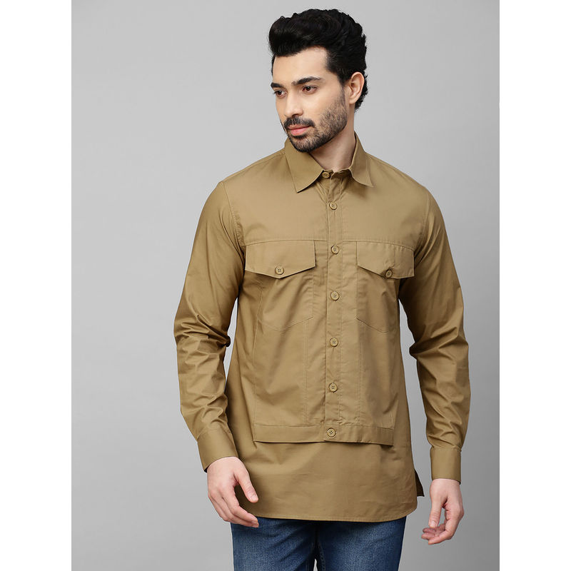 Echke Dark Khaki Shirt with Double Flap Feature (S)