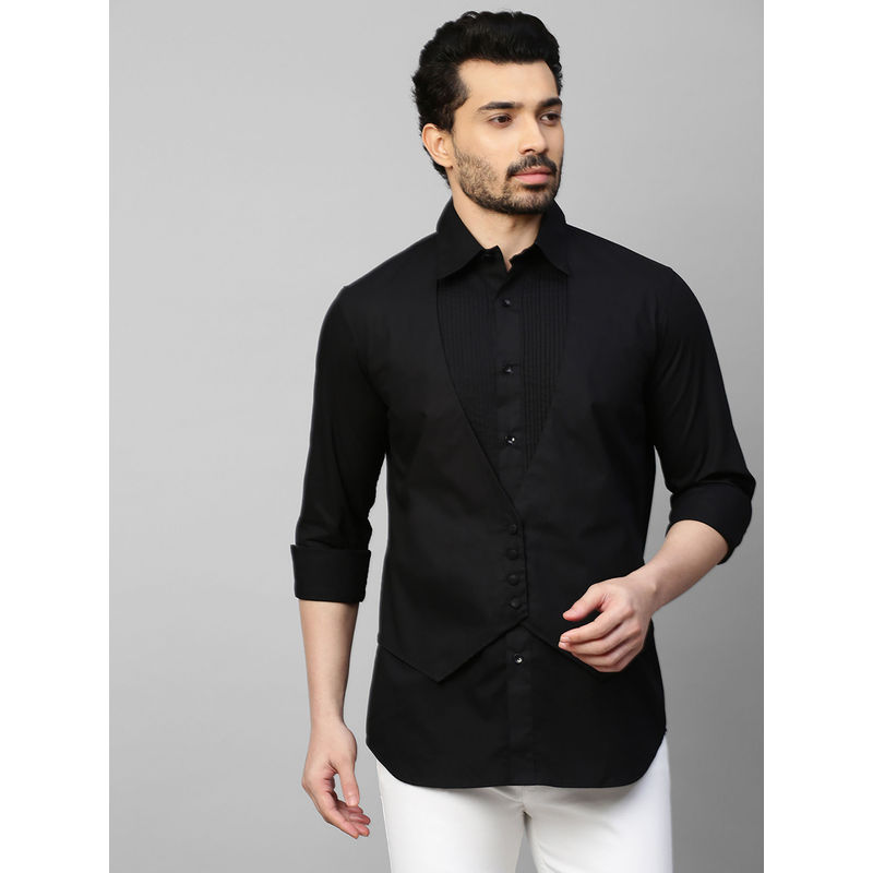 Echke Black Waistcoat Feature Shirt Pintucks and 4 Self Buttons (S)