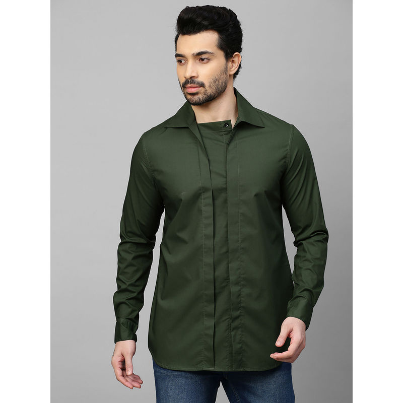 Echke Military Green Shirt Double Placket with Concealed Buttons (S)