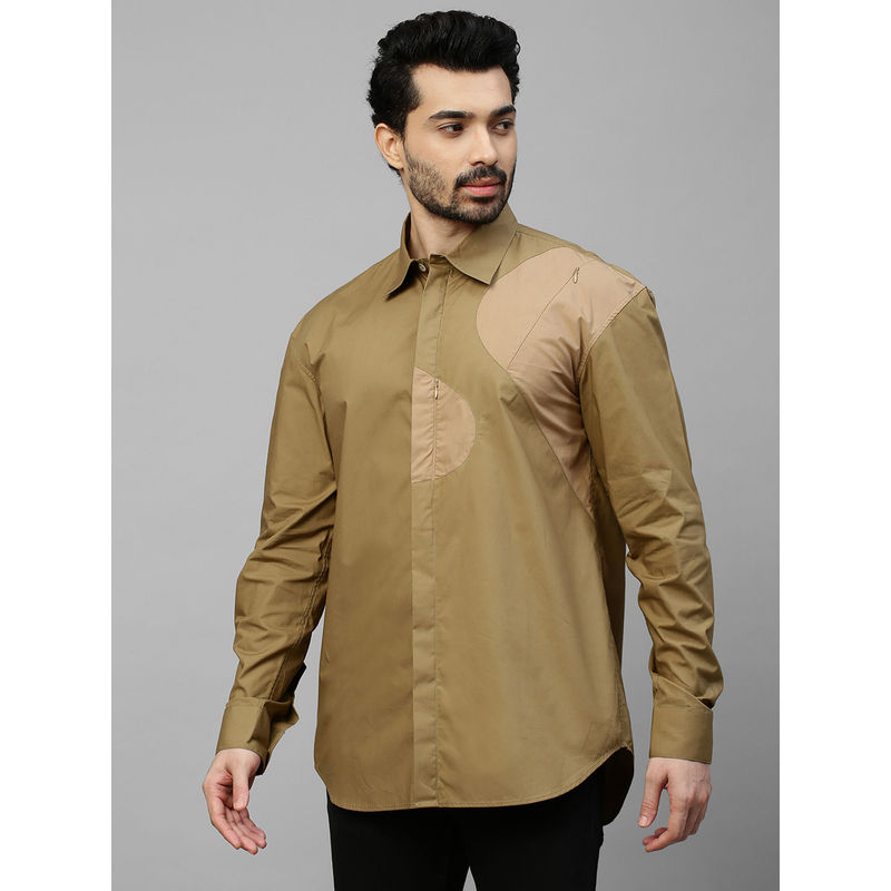 Echke Dark Khaki Shirt with Light Patch on Shoulder and Concealed Zipper (S)