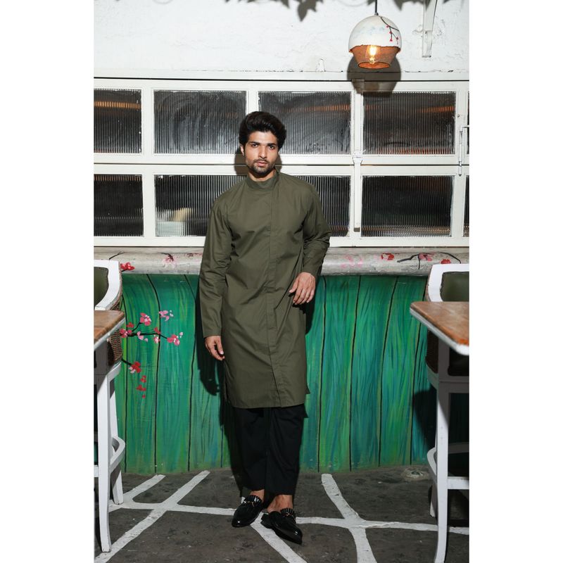 Echke Olive Green & Black Co-ord (Set of 2) (S)