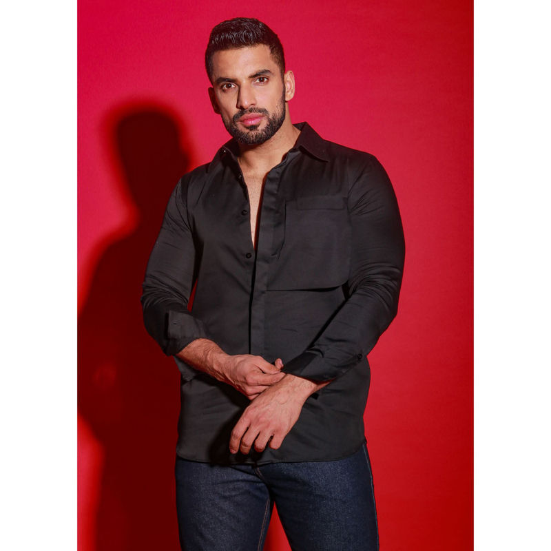 Echke Black Solid Shirt (S)