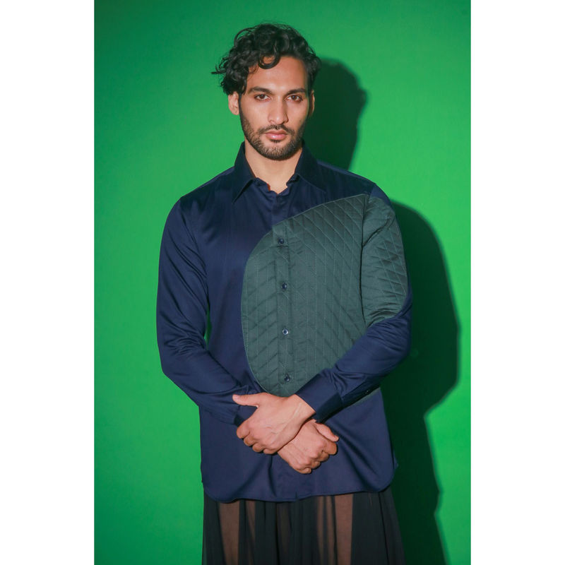 Echke Navy Blue Quilted Shirt (S)