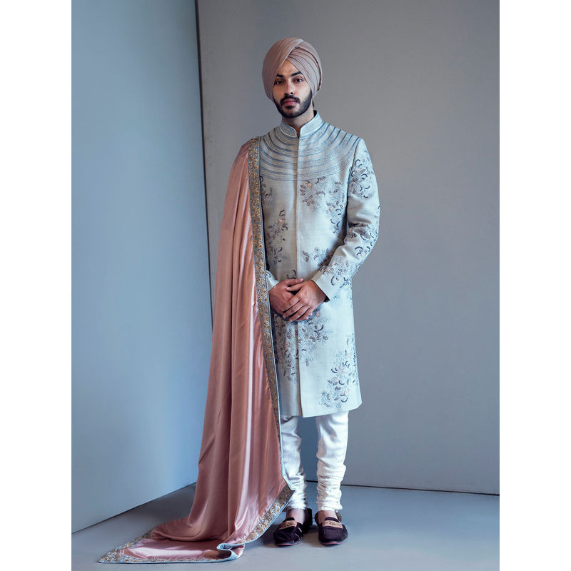 Jatin Malik Ice Blue Contemporary Sherwani
