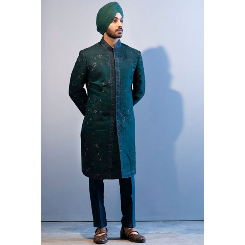 Jatin Malik Forest Green Sherwani