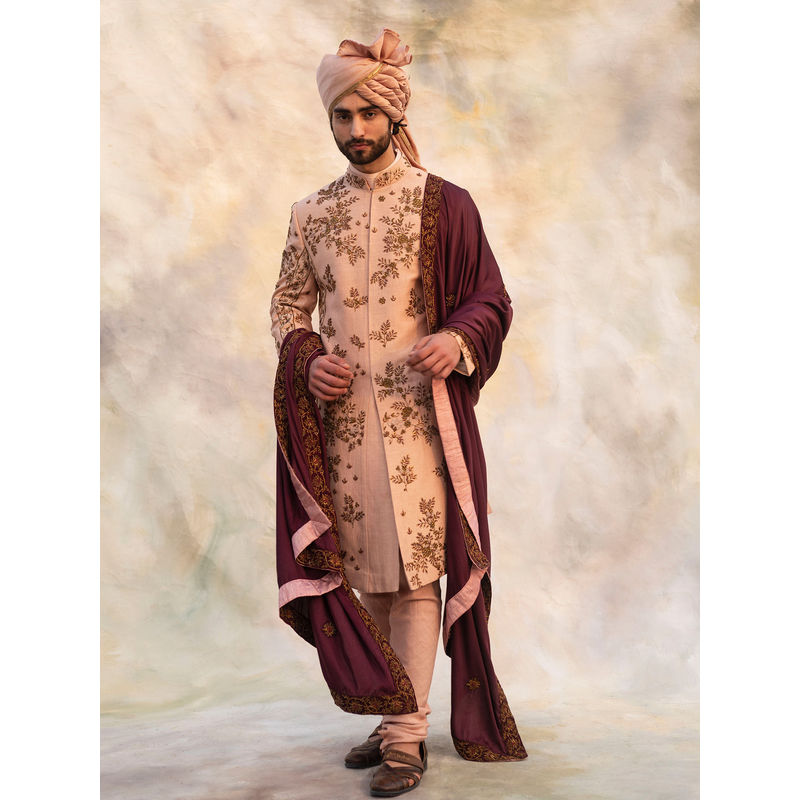 Jatin Malik Champagne 3D Element Sherwani