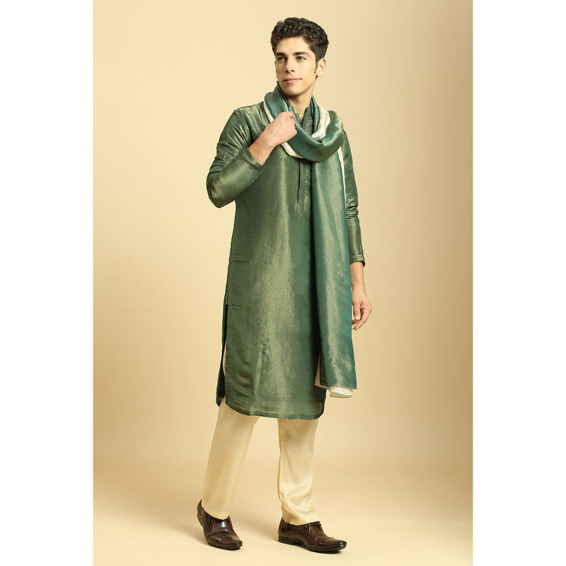 Masumi Mewawalla Green Tissue Kurta with Pant Dupatta (Set of 3) (XS)