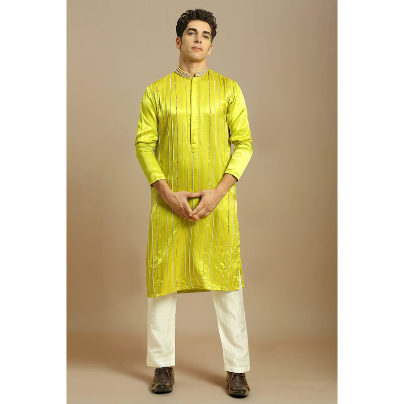 Masumi Mewawalla Yellow Embroidered Kurta with Pant (Set of 2) (XS)