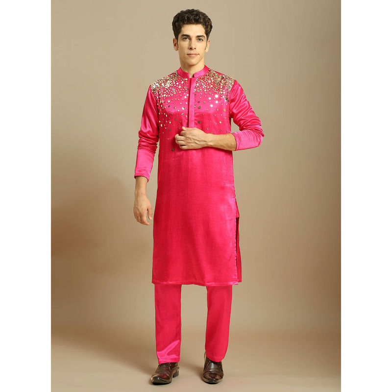 Masumi Mewawalla Hot Pink Embroidered Kurta with Pant (Set of 2) (XS)