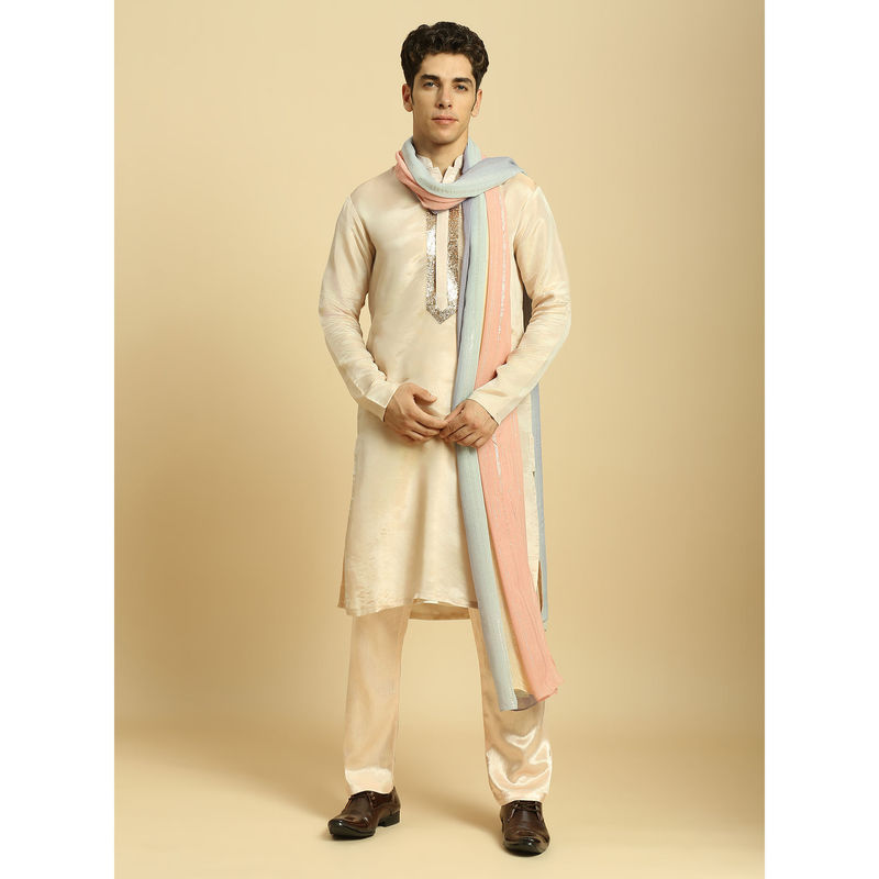 Masumi Mewawalla Cream Tissue Kurta with Pant and Ombre Dupatta (Set of 3) (XS)