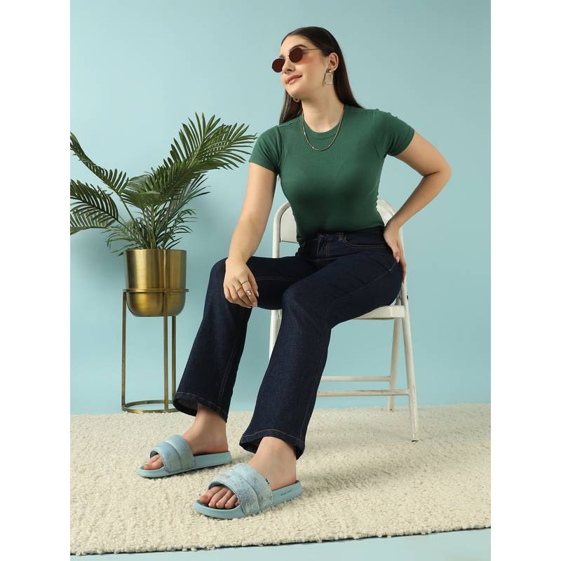 Chupps Women Blue Puff Sliders (UK 3)