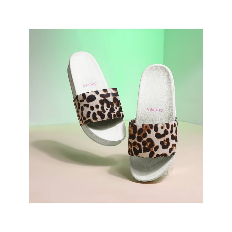 Chupps Women Raya Anti-Skid Comfort Sliders - Leopard White (UK 3)