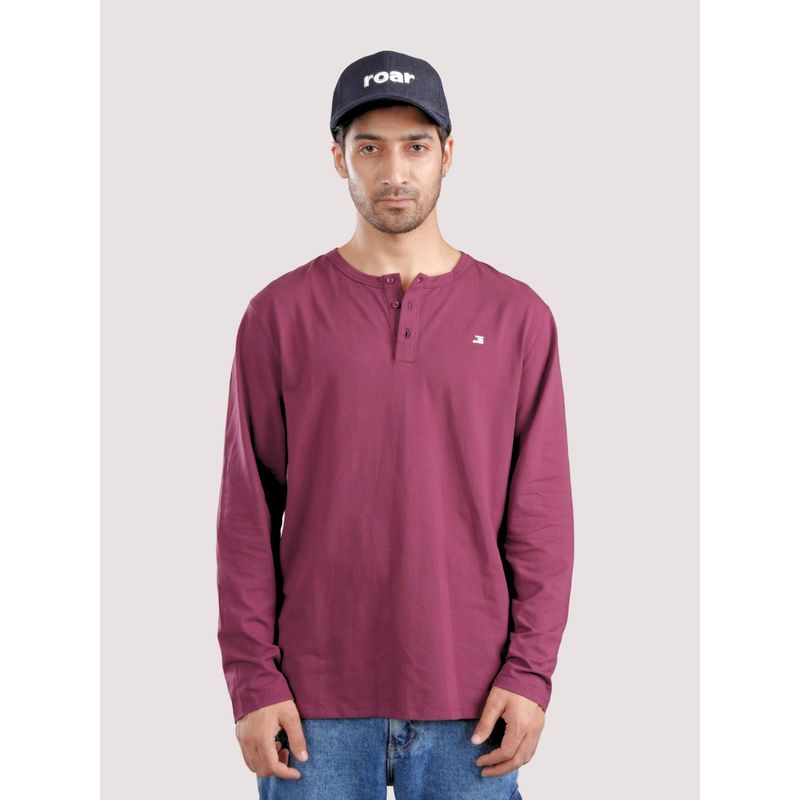 roar for good Organic Cotton Henley Full Sleeve T-Shirt - Maroon (S)