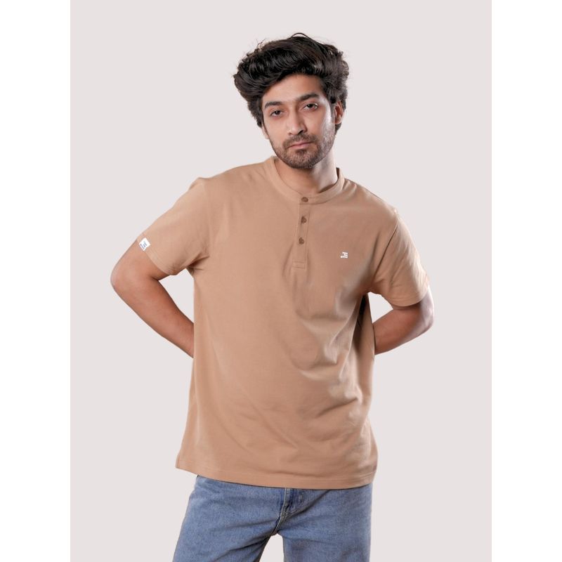 roar for good Organic Cotton Henley Short Sleeve T-Shirt - Light Brown (S)