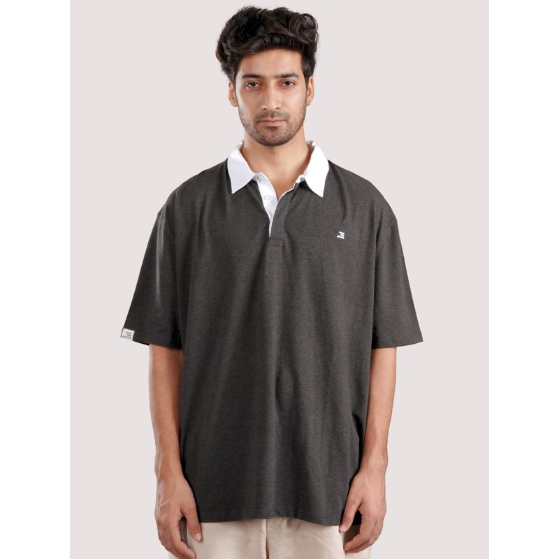 roar for good Organic Cotton Polo T-Shirt With Twill Collar - Charcoal Grey Melange (L)