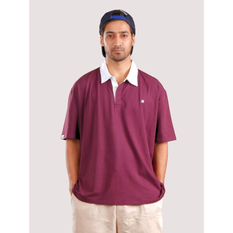 roar for good Organic Cotton Polo T-Shirt With Twill Collar - Maroon (M)