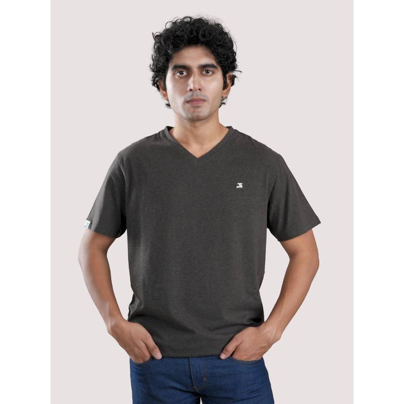 roar for good Organic Cotton V-Neck T-Shirt - Charcoal Melange (L)