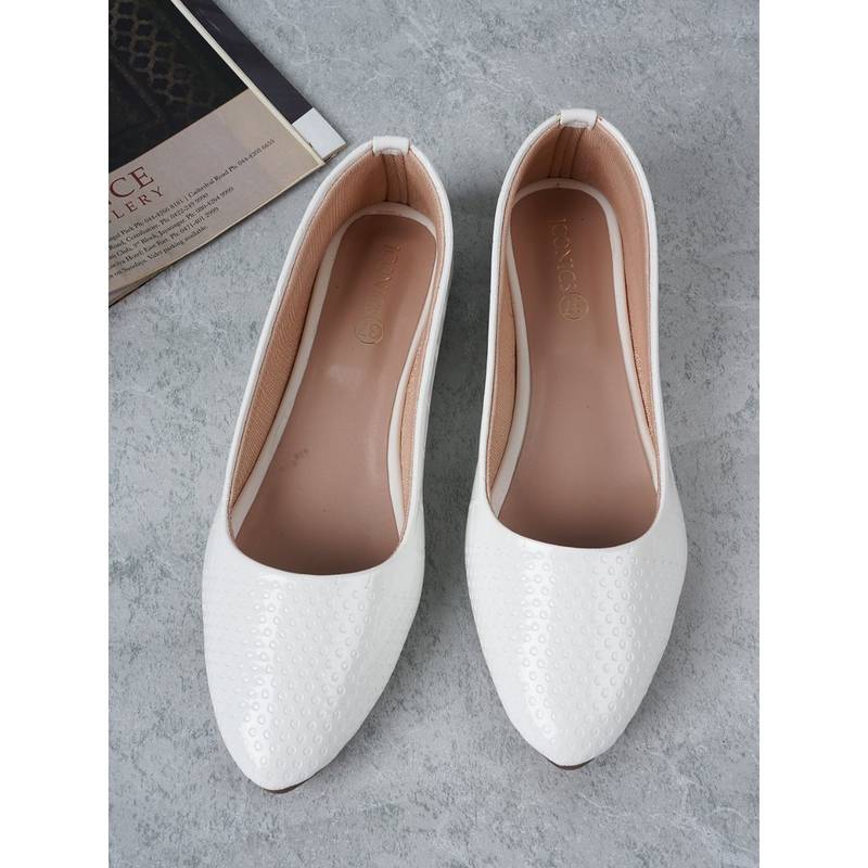 Iconics White Western - Solid Textured Ballerinas (EURO 37)