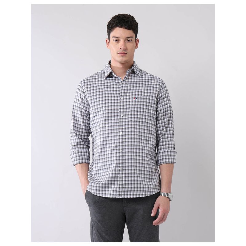 AD By Arvind Grey Modern Slim Fit Graph Checked Shirt (39)