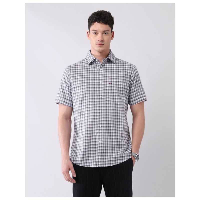 AD By Arvind Grey Modern Slim Fit Tartan Checked Shirt (46)