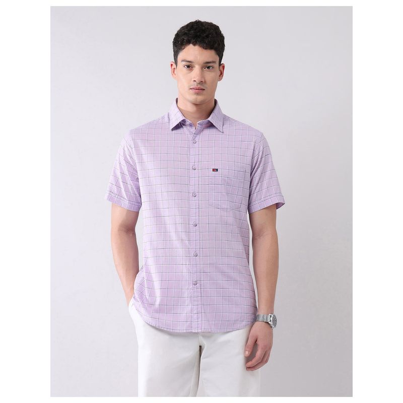 AD By Arvind Purple Modern Slim Fit Tartan Checked Shirt (39)