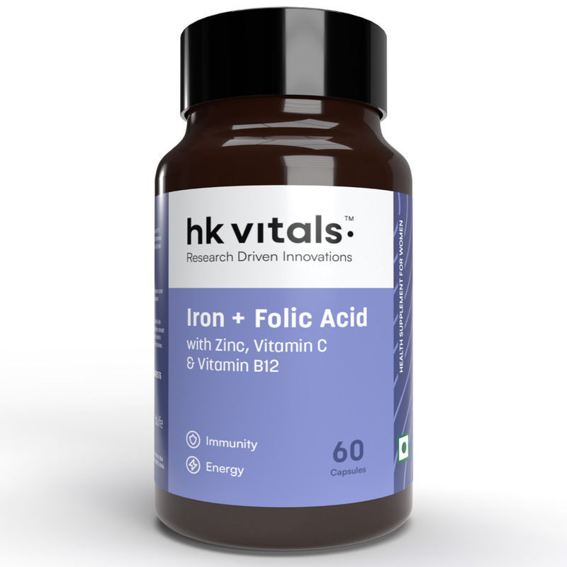 HealthKart HK Vitals Iron and Folic Acid Supplement, Supports Blood Building, Immunity and Energy