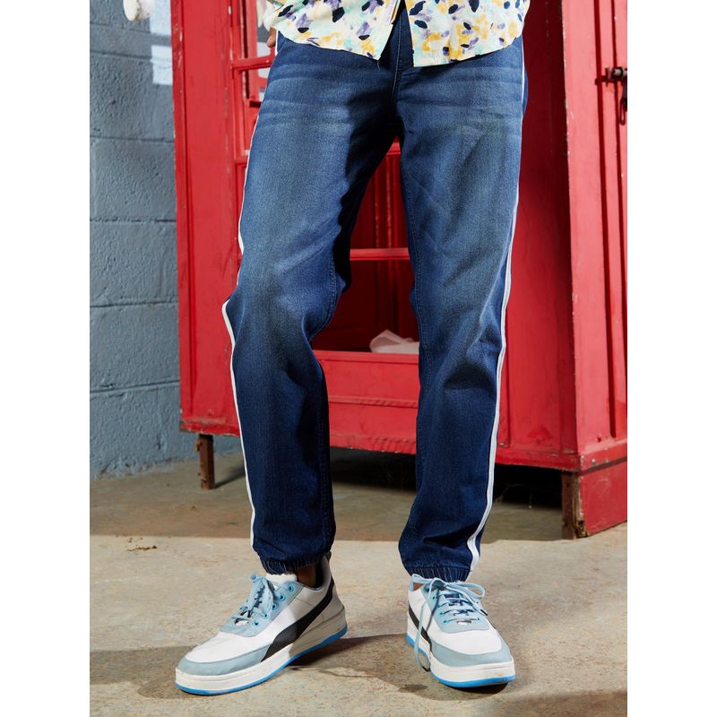 Campus Sutra Mens Blue Contrast Side-Striped Denim Jeans (30)