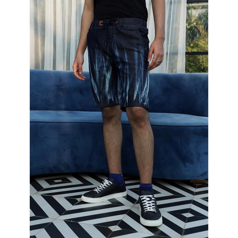 Campus Sutra Mens Navy Blue Contrast Wash Denim Shorts (28)