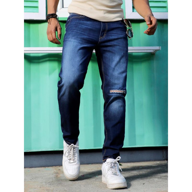 Campus Sutra Mens Dark Blue Distressed Knee Denim Jeans (30)