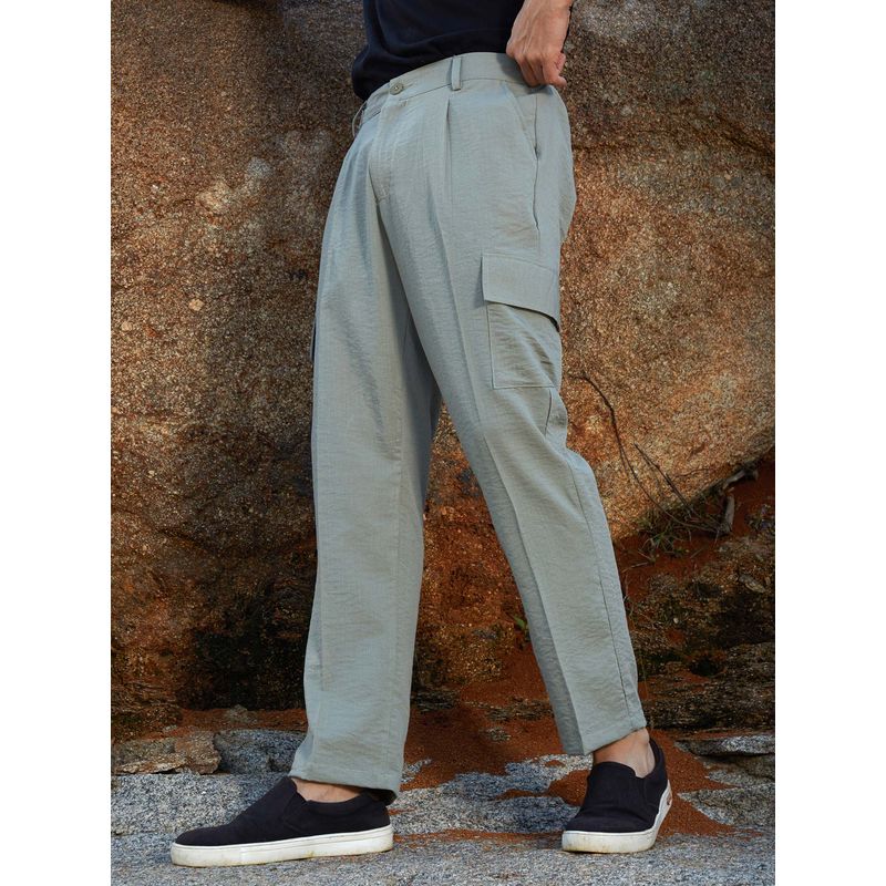 Campus Sutra Men's Green Crinkled Cargo Pant (34)