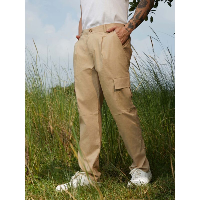 Campus Sutra Men's Beige Regular-Fit Cargo Pant (30)