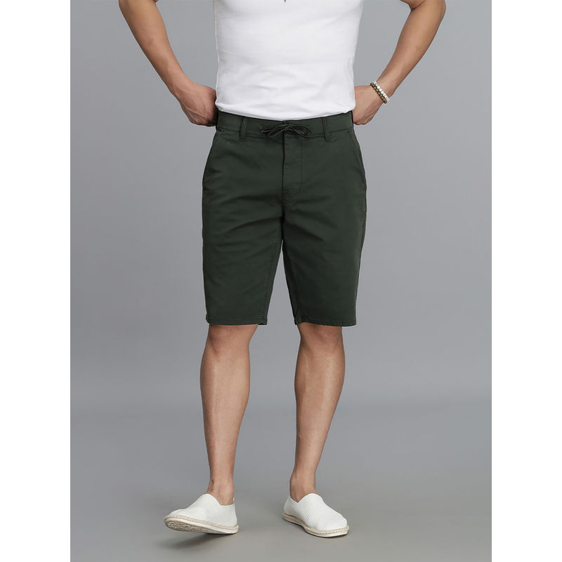 ROOKIES Men Olive Slim Fit Cotton Stretched Chino Shorts (34)