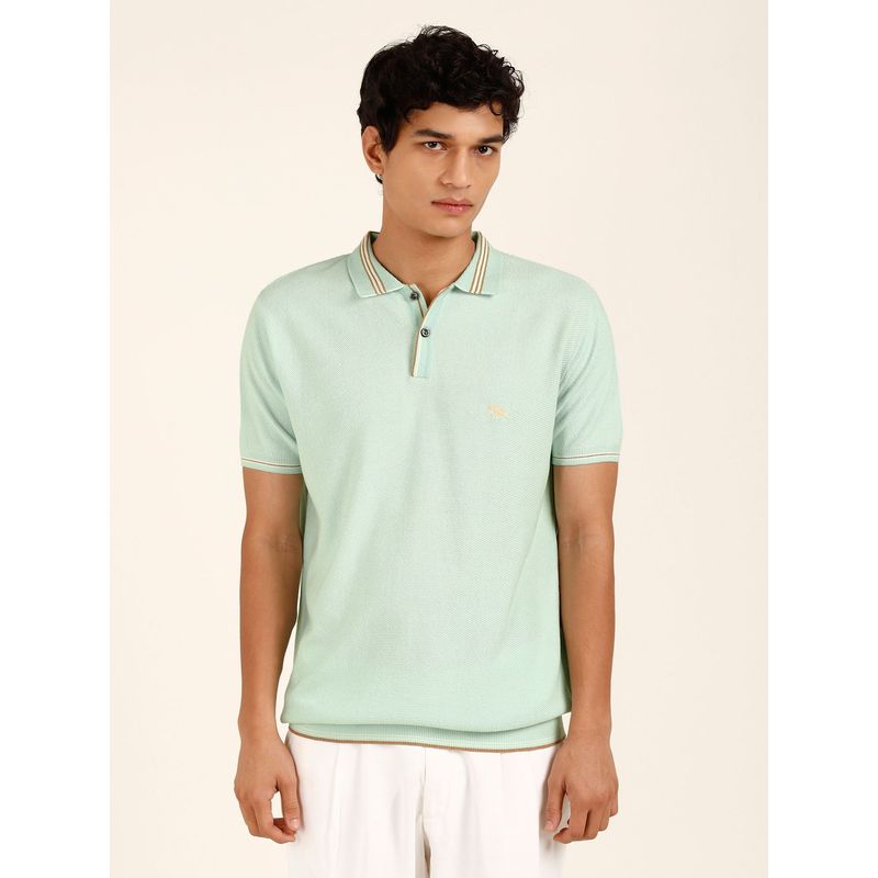 Andamen Regular Fit Cotton Honeycomb Green Polo T-Shirt (M)