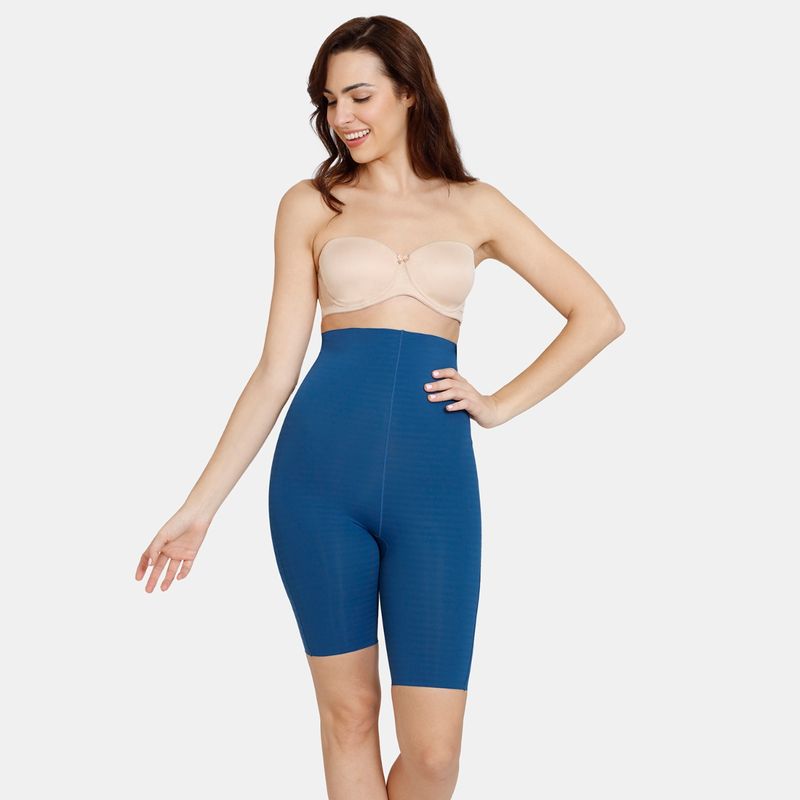 Zivame All Day High waist Butt Enhancing Thigh Shaper - Poseidon -Blue (S)