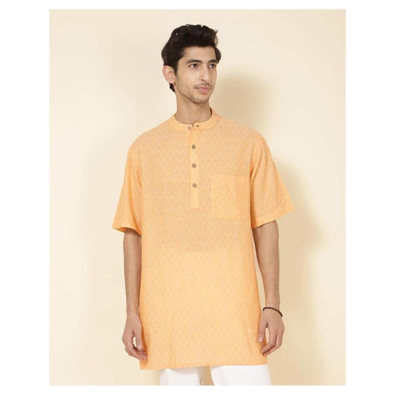 Fabindia Orange Cotton Dobby Regular Fit Short Kurta (L)