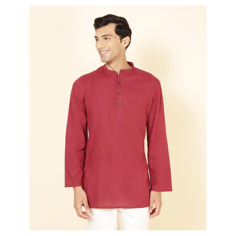 Fabindia Red Cotton Hand Block Short Kurta (XS)