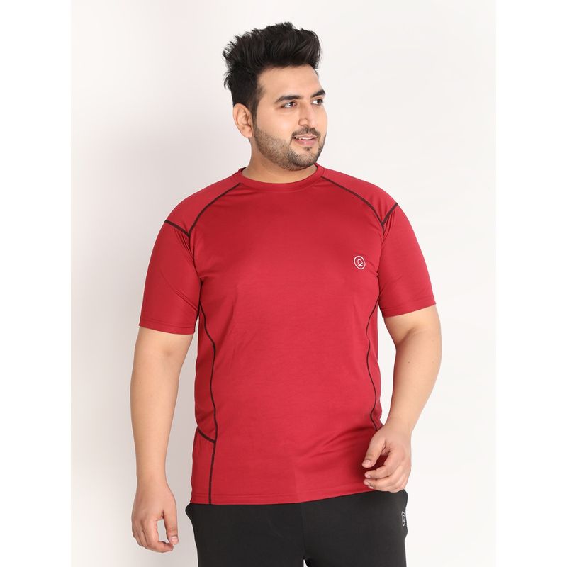 Chkokko Men Plus Size Solid Regular Fit Sports T-Shirt In Red (XL)