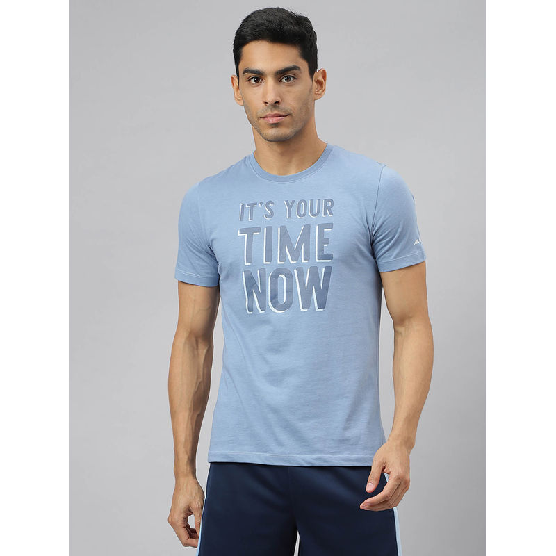 Alcis Men Faded Denim Typography Print Soft-Touch Regular-Fit Athleisure T-Shirt (L)