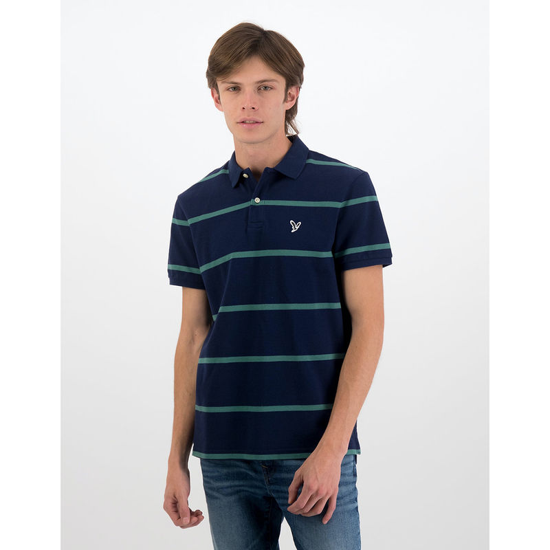 American Eagle Men Blue Striped Polo Tshirt Buy American Eagle Men