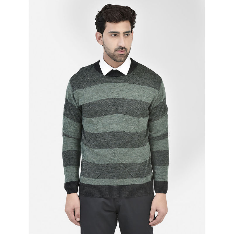 CRIMSOUNE CLUB Mens Green Striped Sweater (2XL)