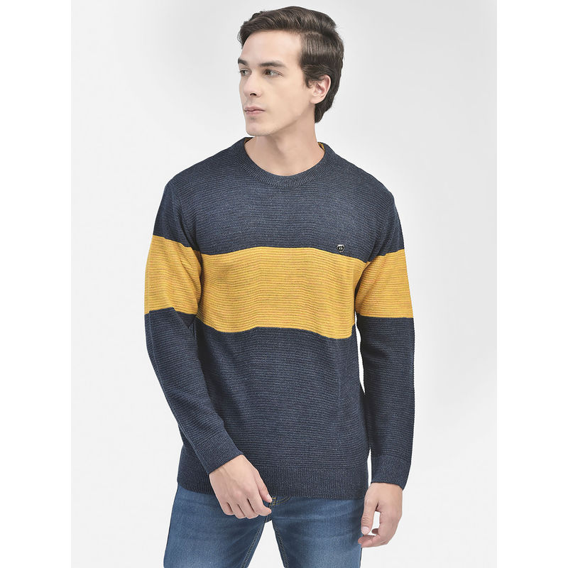 CRIMSOUNE CLUB Mens Mustard Colourblocked Sweater (S)